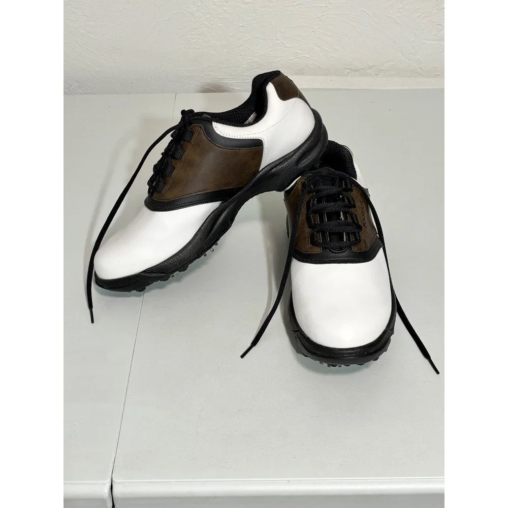 Foot Joy -  Mens 10M Golf Shoes White Brown Black Spiked 45516 Classic